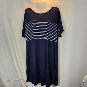 DKNY midi dress size small navy blue white stripes excellent condition Nautical
